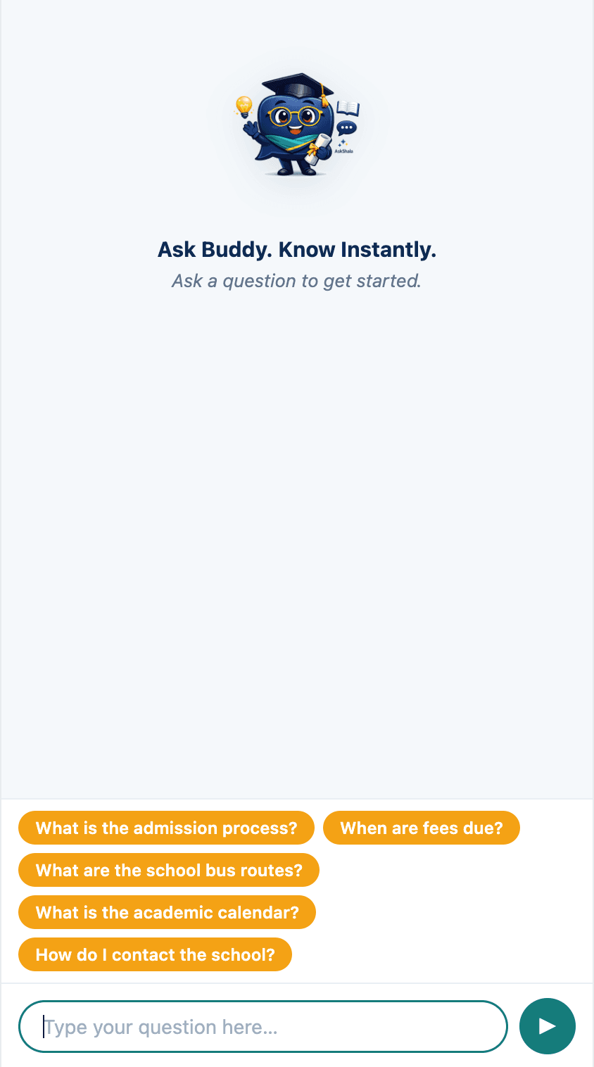 AskShala chat widget on a school website